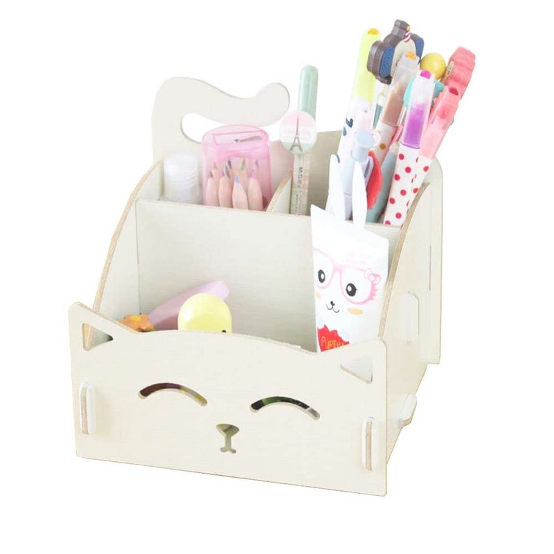 Artkingdome Exquisite DIY Artwork Cat Folding Collection Pen Pencil Holder Cosmetic Organizer Desk Storage Sorter White - Image 1